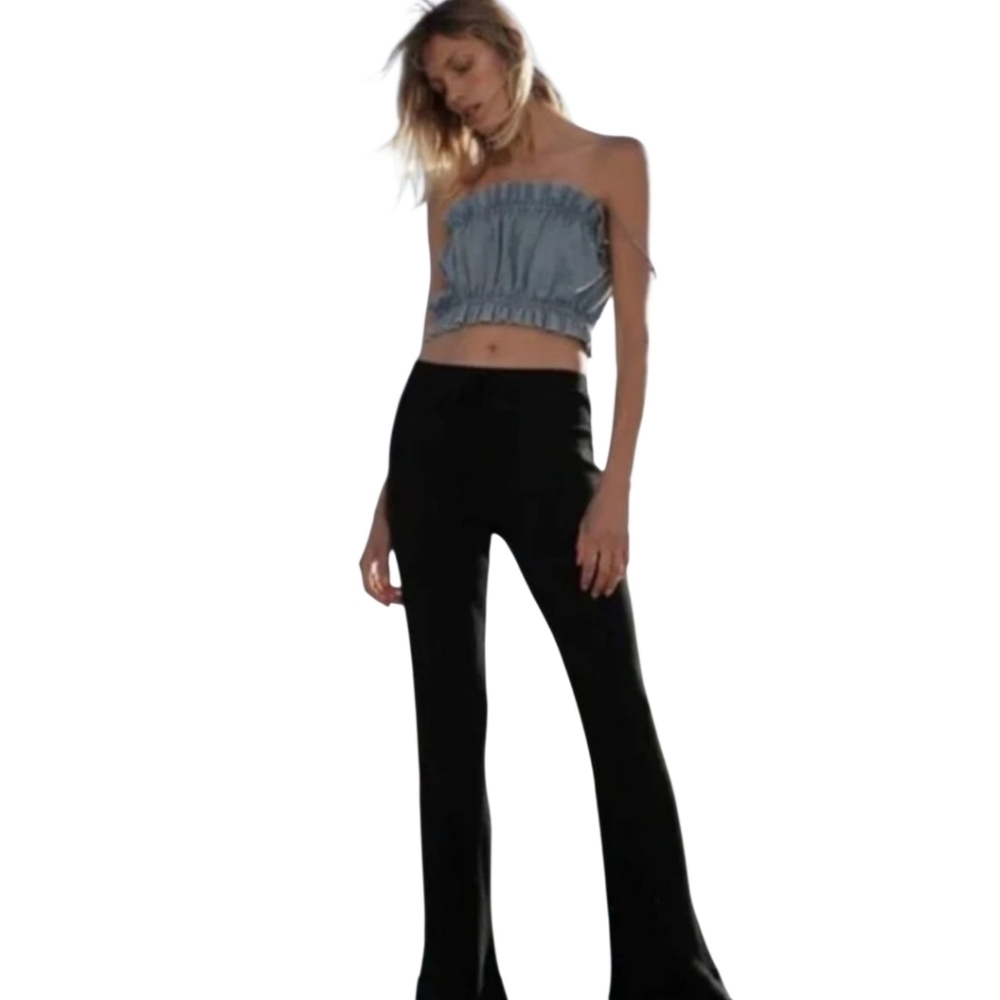 Zara‎ Black Ribbed Flare Leg Leggings Size Small